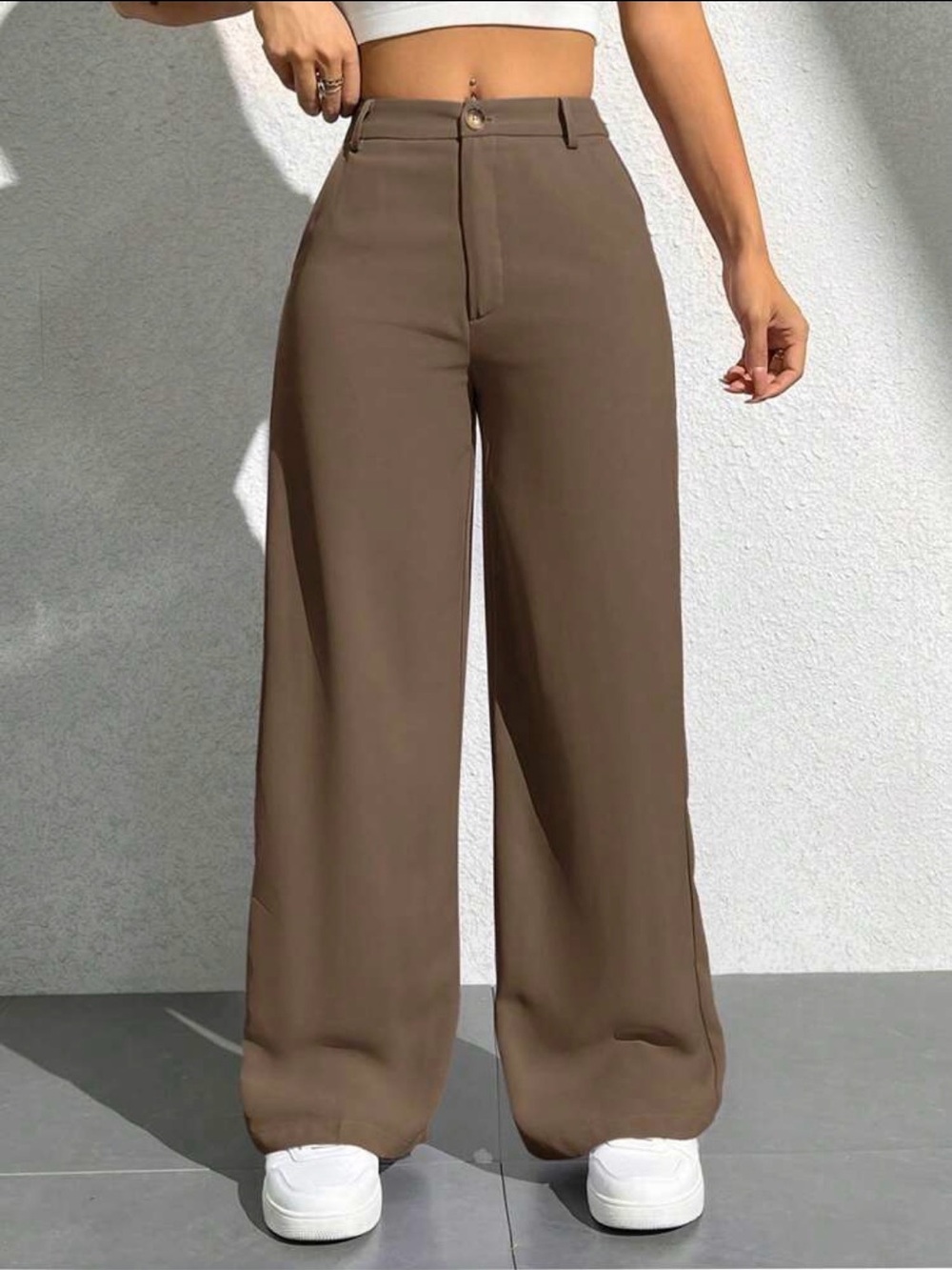 High-Waist Wide Leg Women’s Pants in Brown